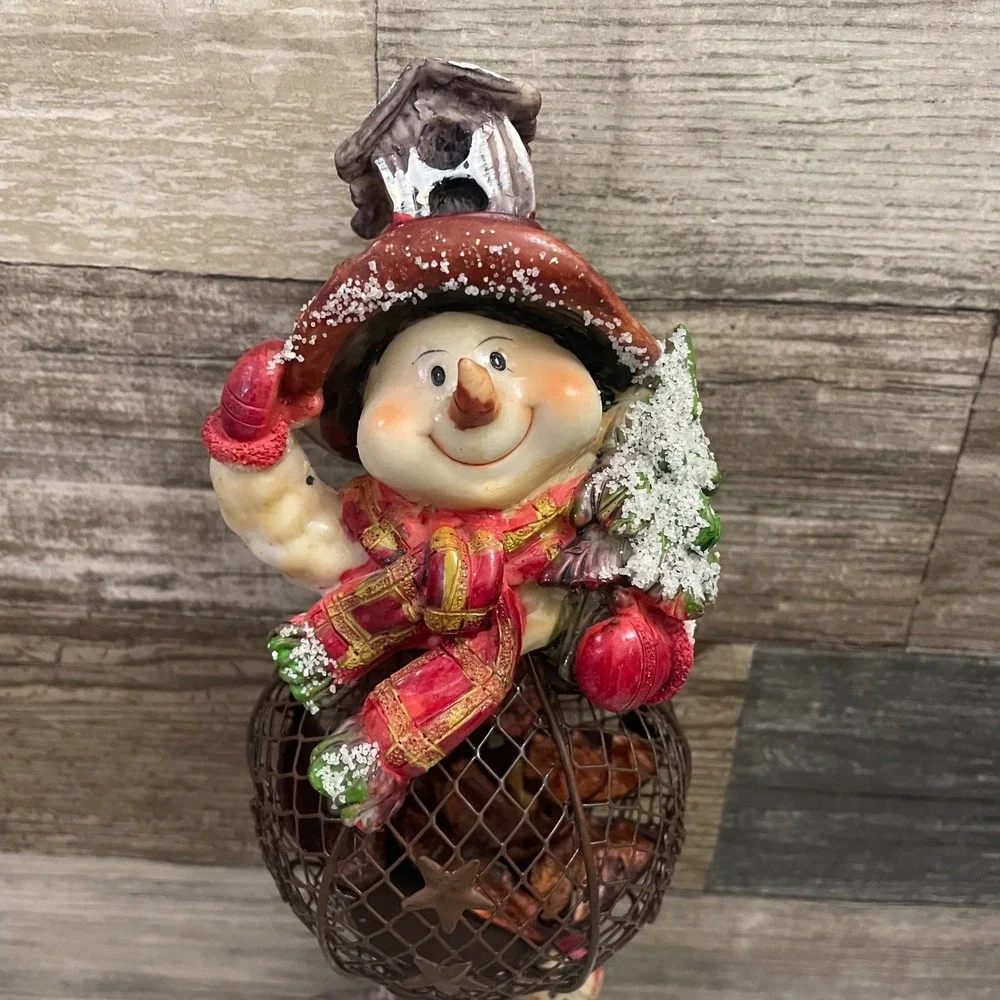 Snowman Figurine with Metal Potpourri Cage Holiday Winter Decor 12